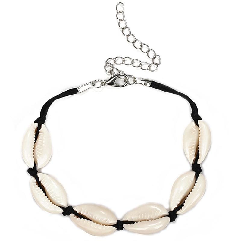 Cowrie Shell Adjustable Fashionable Chain Bracelet for Women (Black)