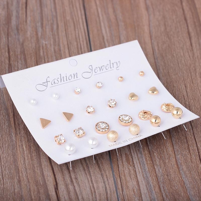 12 Pair Sets Assorted Multiple Stud Earrings Jewelry Set with Card for Women and Girls (Gold)