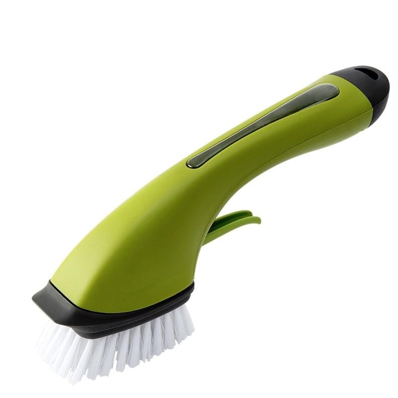 Long Handle Pot Brushes Automatically Add Dishwashing Detergent Tiles Water Spray Cleaning Brushes (Green)