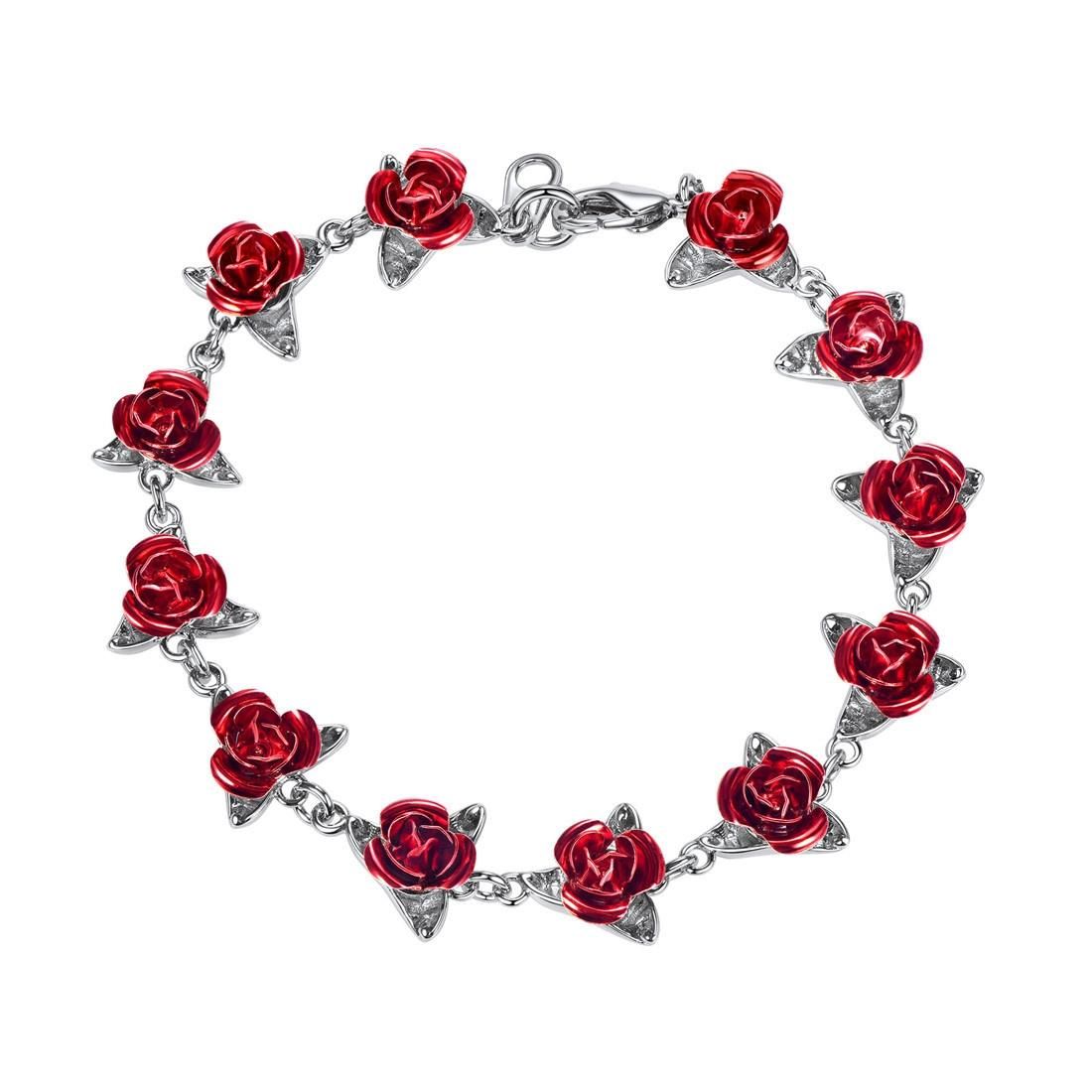 Bracelet Red Rose Flowers Wrist Chain Bracelets For Women (Rose Gold)