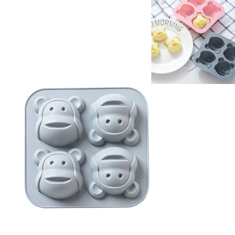 6 PCS Little Monkey Silicone Ice Cube Rice Cake Mold Cartoon Cake Baby Food Supplement Baking Mold (Grey Blue)