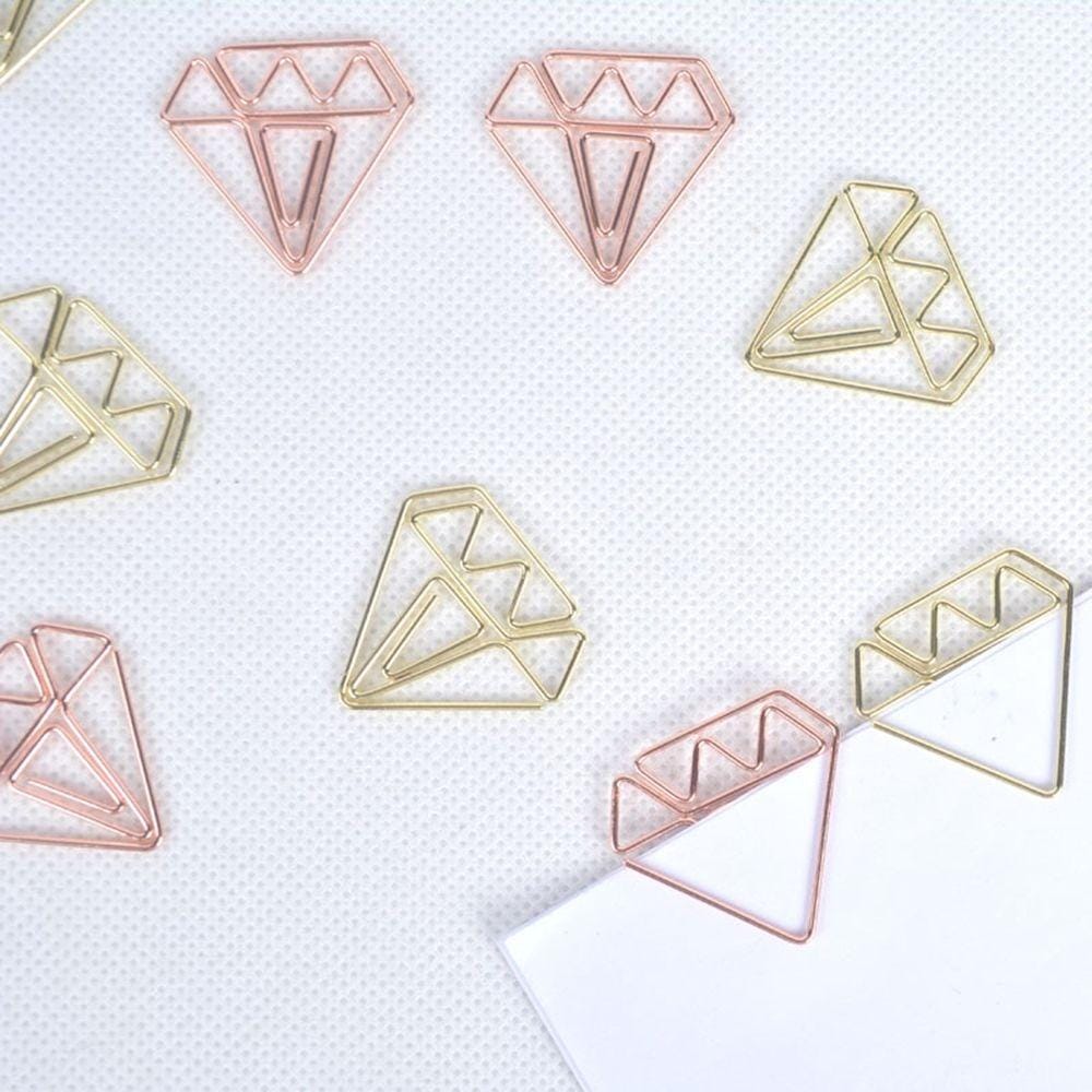 20 PCS Creative School Office Paper Clip Diamond Cute Paper Clip (Gold)