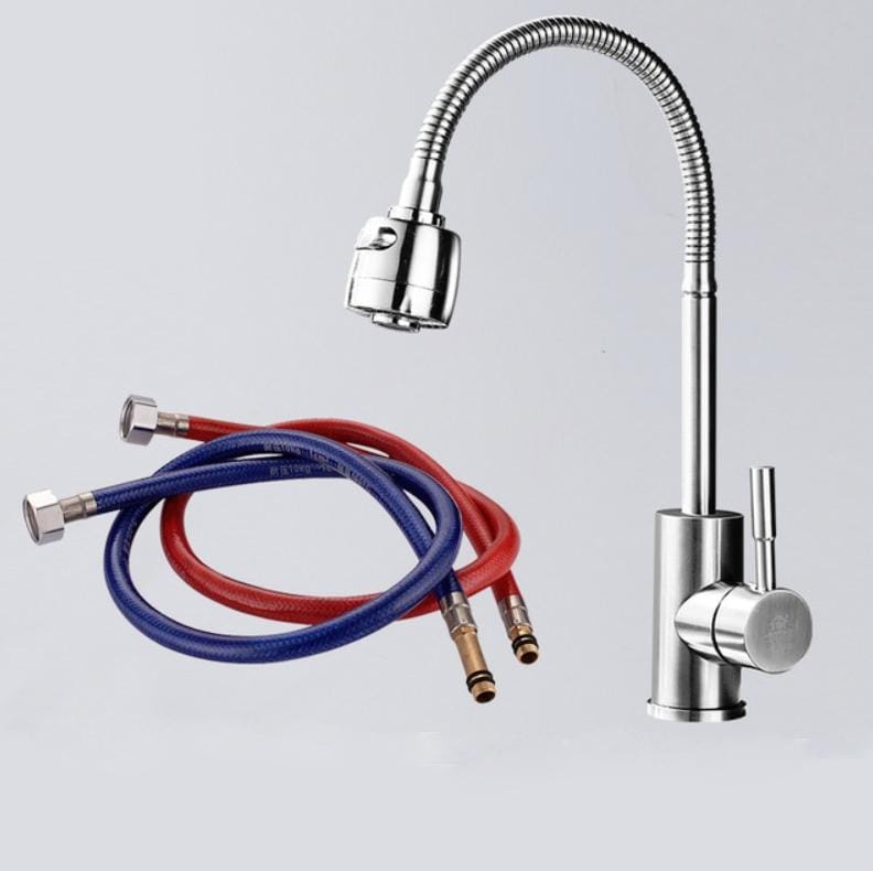 Kitchen Faucet Anti-splash Head Wash Basin Sink Universal Rotatable Faucet Full Copper Joint, Style:304 Hot & Cold+60cm Tube