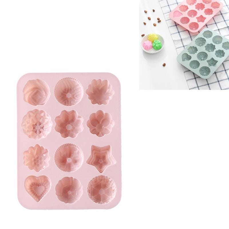 4 PCS Silicone Flower Shape Ice Tray Cake Moon Cake Mold Cookies DIY Handmade Soap Aroma Diffuser Mold (Pink)