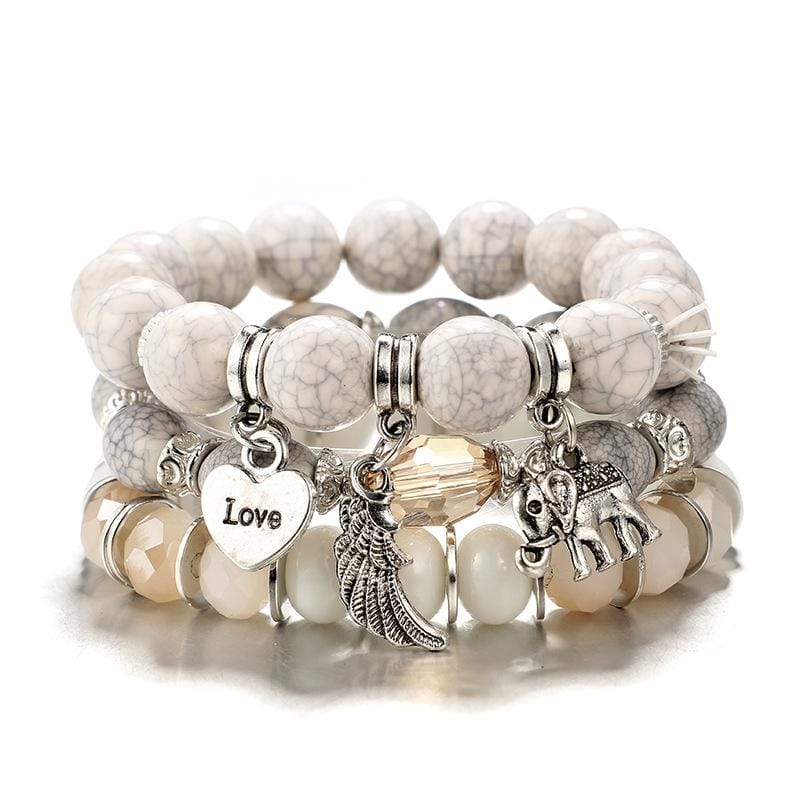 Couple Beaded Bracelets for Women Bohemian Multilayer Trendy Beads Bangles (White)