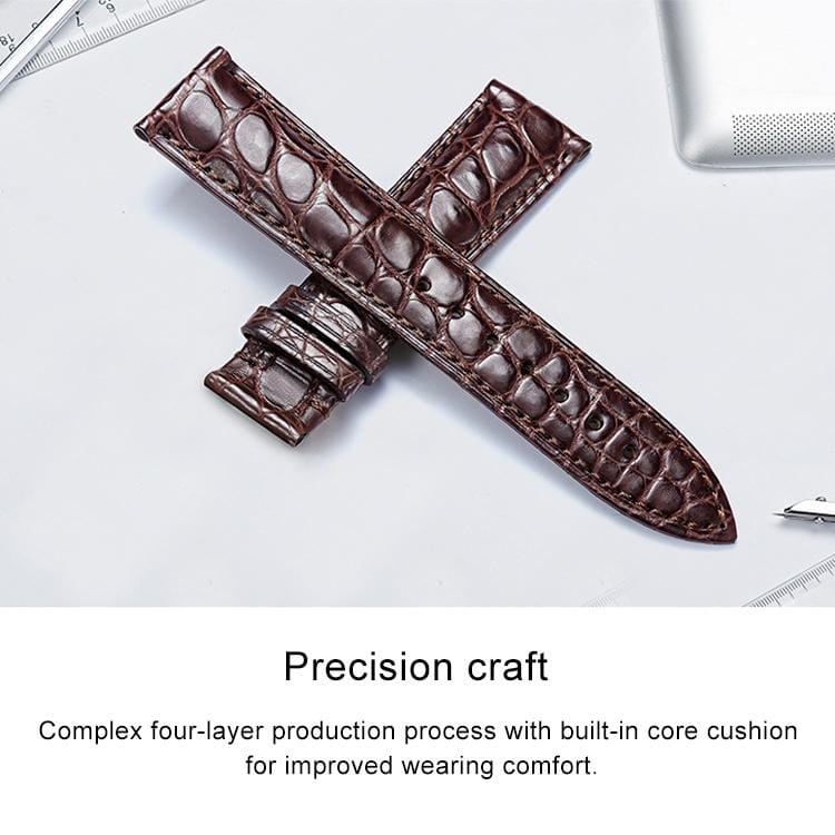 Round Texture Butterfly Buckle Crocodile Leather Strap Watchband, Size: 21mm (Coffee)