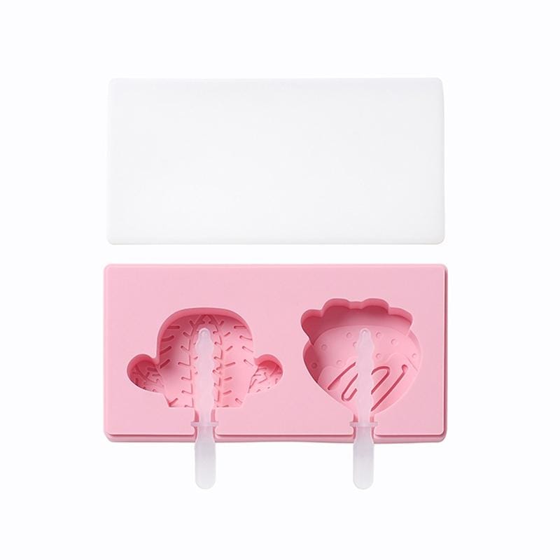 3 PCS Homemade Handmade DIY Cartoon Fruit with Lid Silicone Ice Cream Mold Making Ice Tray, Style:Cactus Strawberry (Blue)