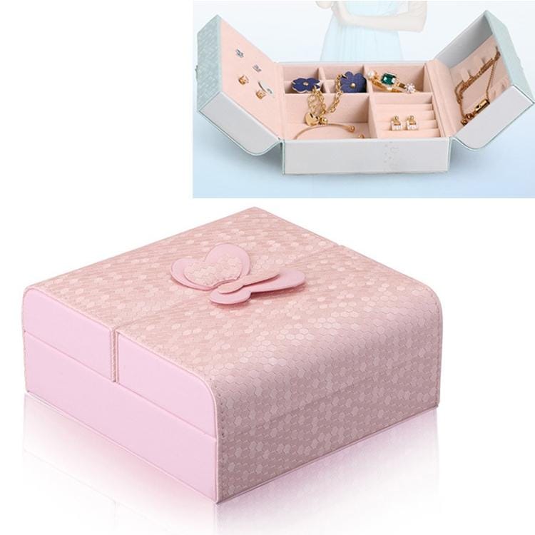 Jewelry Box Necklace Ring Storage Organizer Synthetic Leather Large Jewel Cabinet Gift Case (Pink)