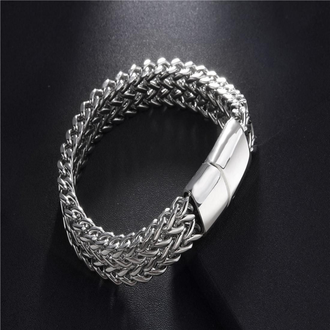 Mens Fashion Jewelry Hip-hop Punk Twist Titanium Steel Wristband Bracelet, Size: 21cm (Silver)