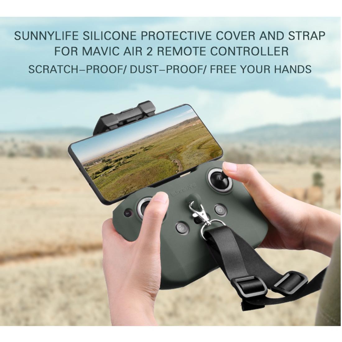 Sunnylife AIR2-Q9290 Remote Control Silicone Protective Case with lanyard for DJI Mavic Air 2 (Army Green)