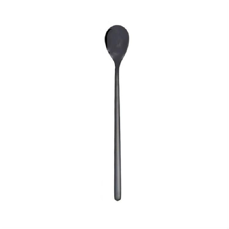 2 PCS Stainless Steel Spoon Creative Coffee Spoon Bar Ice Spoon Gold Plated Long Stirring Spoon, Style:Round Spoon, Color:Black