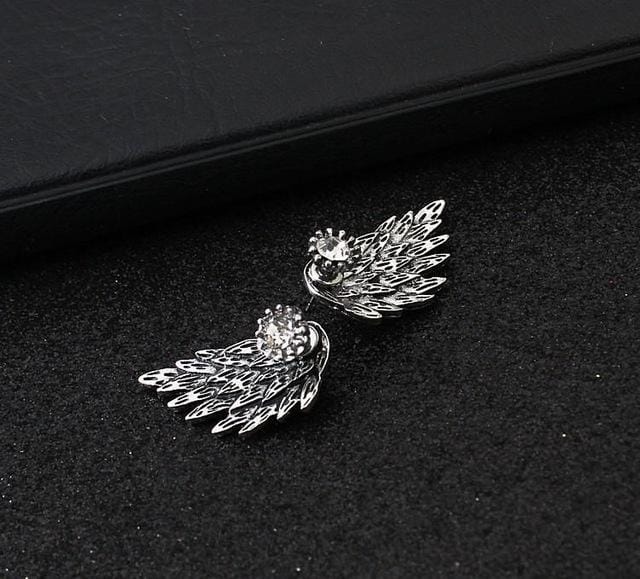 Jewelry Earrings Gothic Cool Angel Wing Rhinestones Alloy Earrings For Women (Ancient silver)