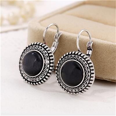 Boho Big Drop Earrings For Women Jewelry Carved Vintage Tibetan Silver Bohemian Long Earrings (Black)