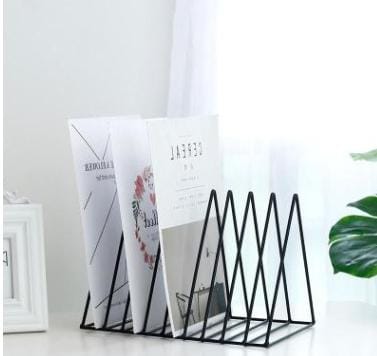 Triangle Simple Iron Metal Desktop Storage Rack Shelf File Magazine Bookend Office Rack Stationery Organizer Holder (Black)