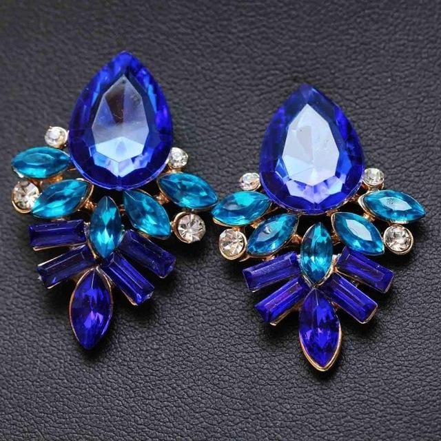 Fashion Jewelry Earrings Handmade Rhinestone Sweet Stud Crystal Dangle Earrings (Blue)