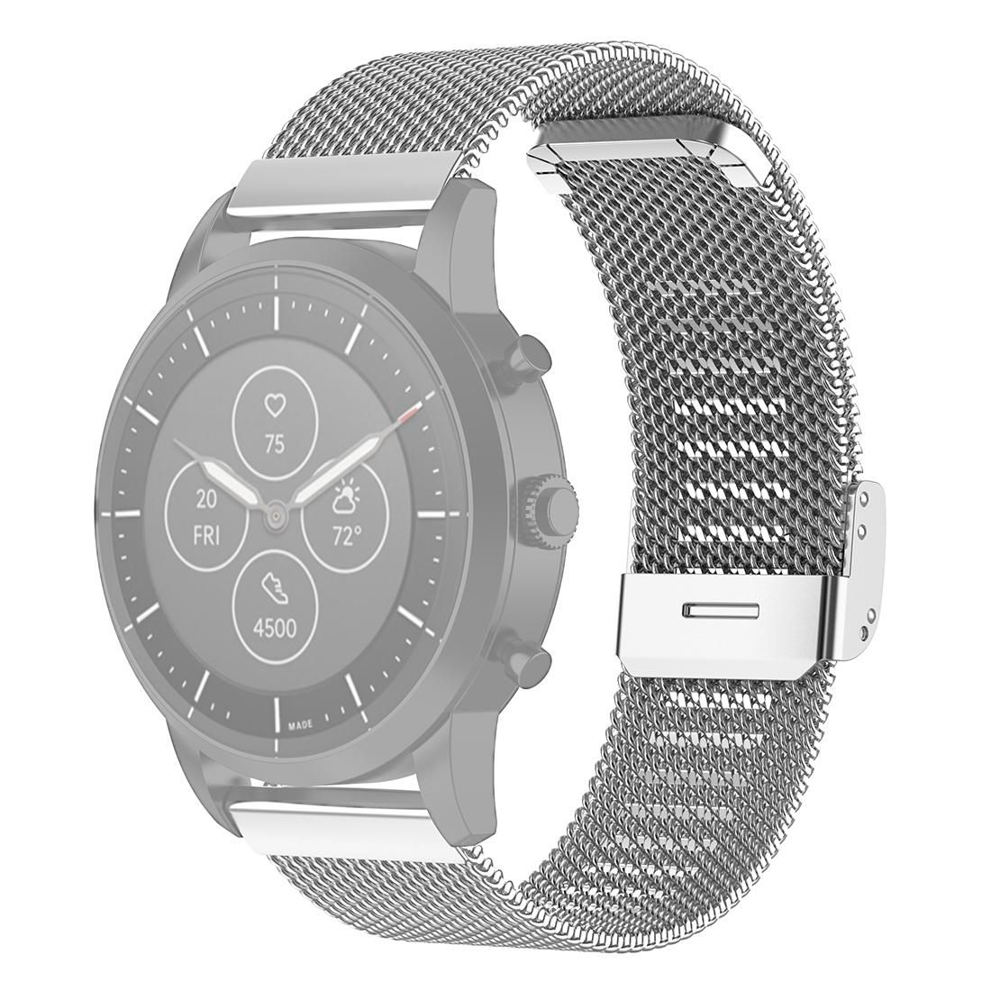 22mm Metal Mesh Wrist Strap Watch Band for Fossil Hybrid Smartwatch HR, Male Gen 4 Explorist HR, Male Sport (Silver)