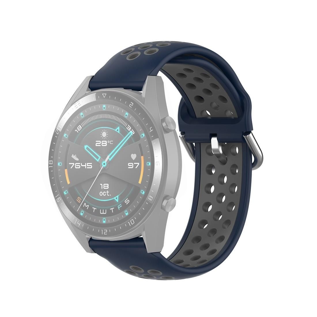 For Huawei Watch GT 46mm / 42mm 22mm Clasp Two Color Sport Wrist Strap Watchband (Blue + Grey)