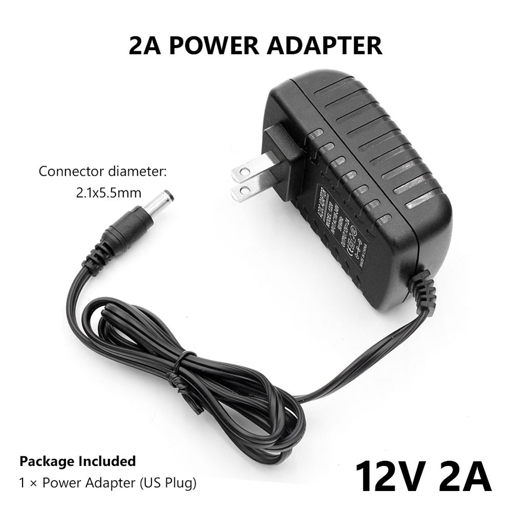 Universal Power Adapter AC 100-240V DC 12V 2A Supply Charger - US Plug