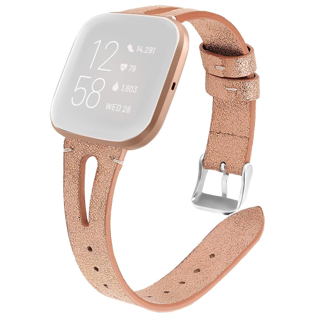 For Fitbit Versa 2 Leather Middle Opening Watch Strap (Champagne Gold)