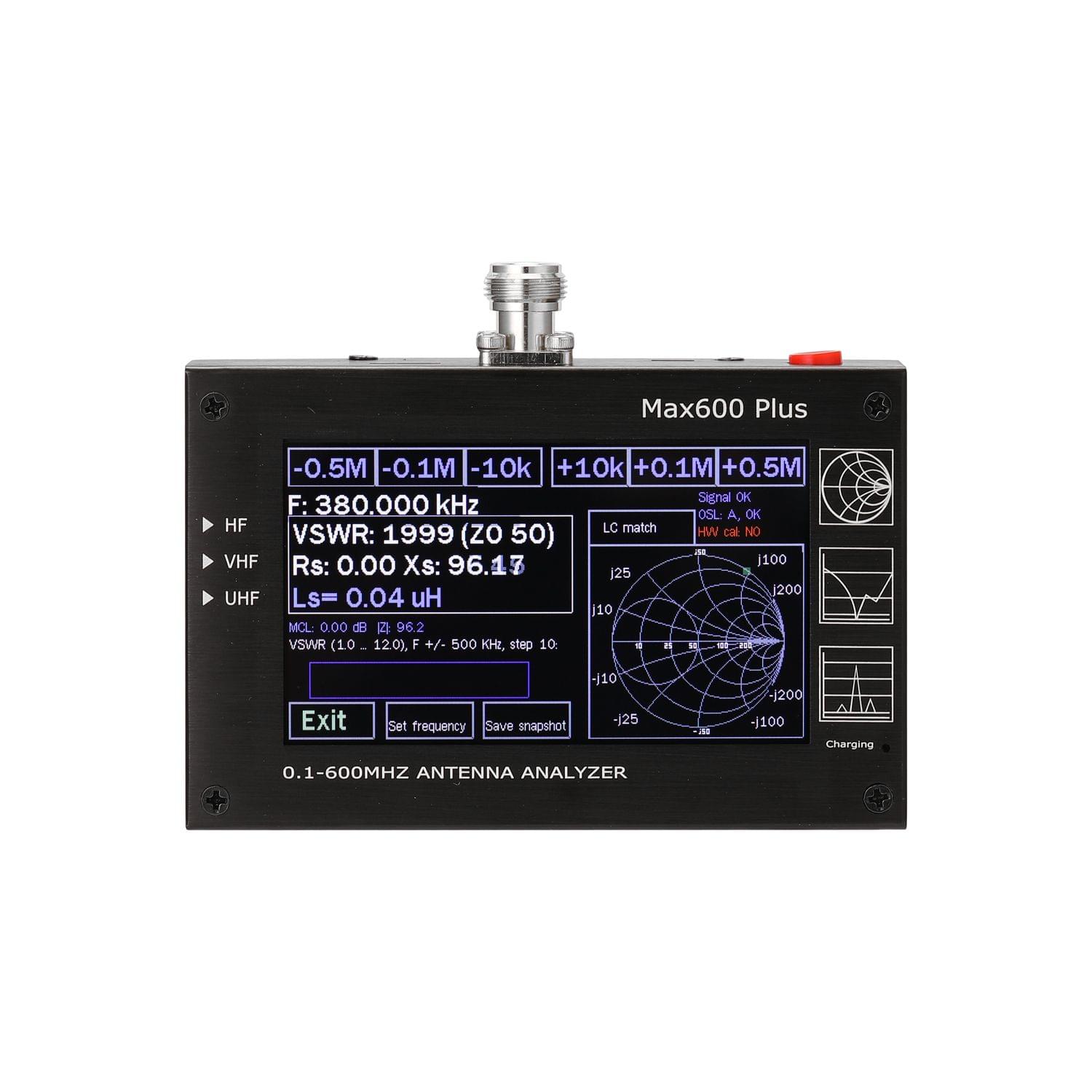 Max600 Plus HF VHF UHF Antenna Analyzer 0.1-600MHz with 4.3"