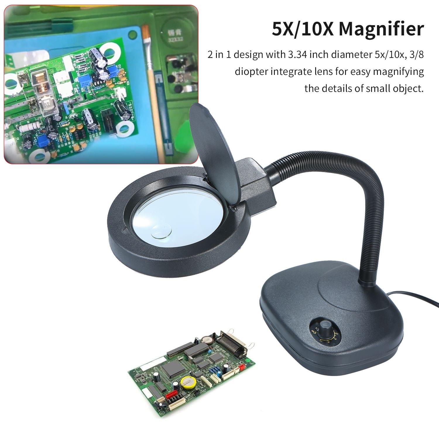 Bench Magnifier 10x/5x 3/8 Diopter Flexible Gooseneck LED - EU Plug