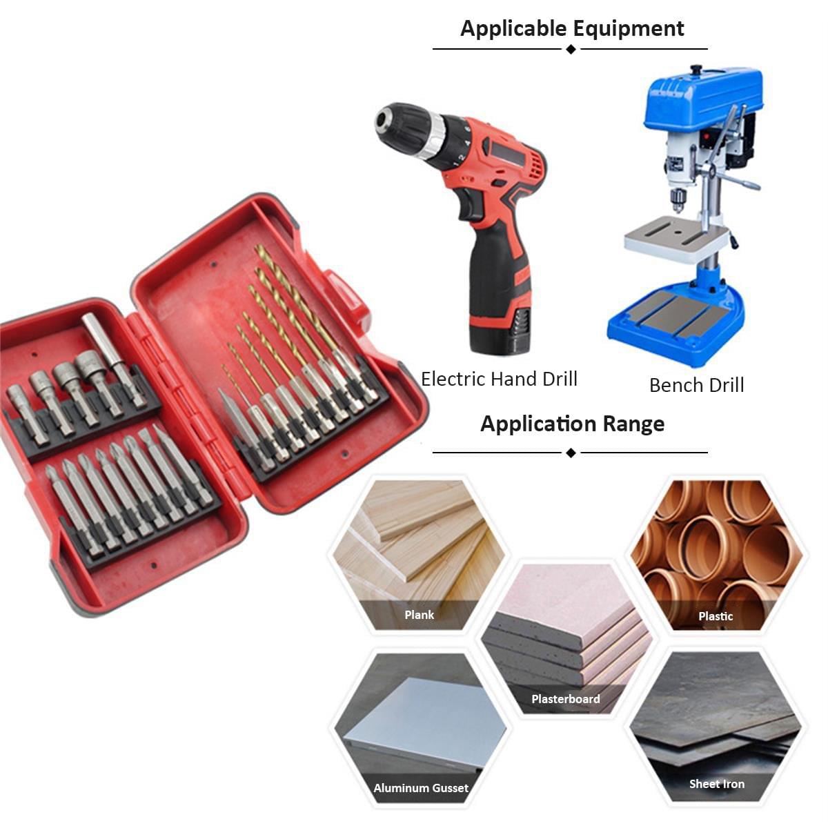 21pcs Socket & Bits & Twist Drill Set with Storage Case 5pcs