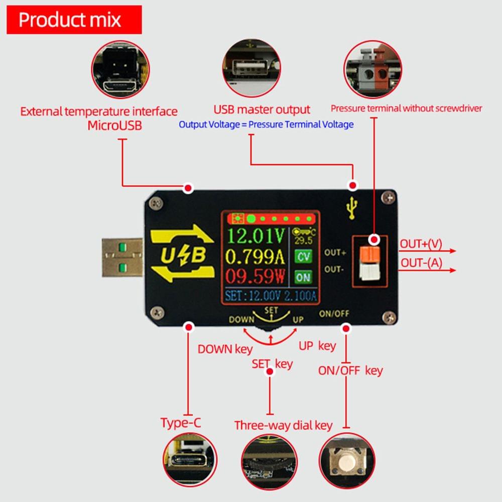 XY-UDP LCD USB Power Supply Module 15W DC-DC 5V to 9V 12V