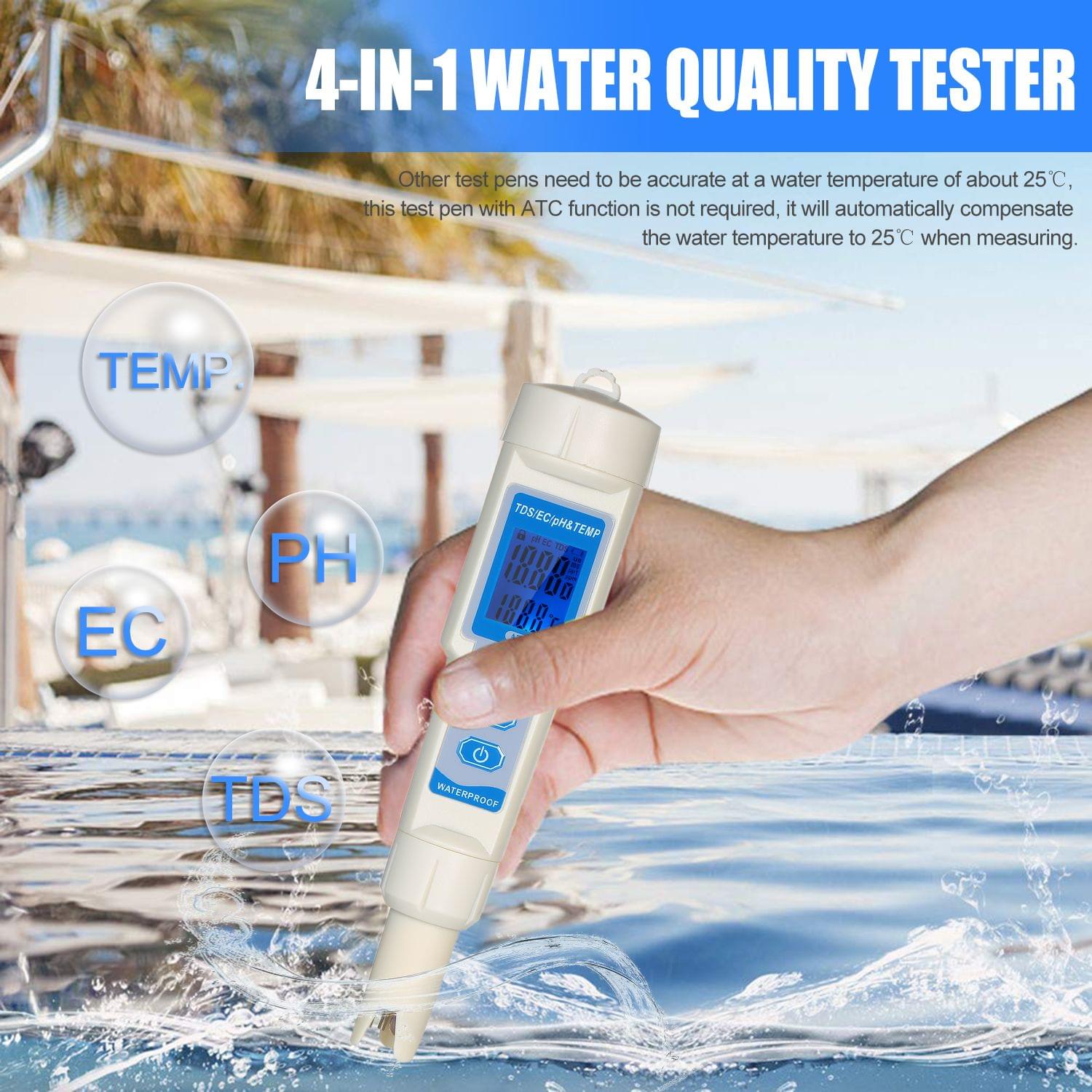 4-in-1 Water Quality Tester Pen Waterproof Water Quality