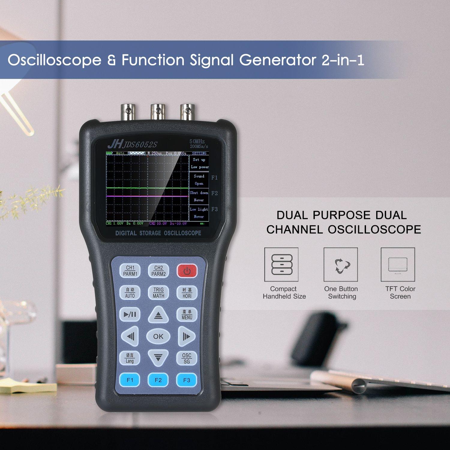 2-in-1 Oscilloscope & Function Signal Generator Dual Channel