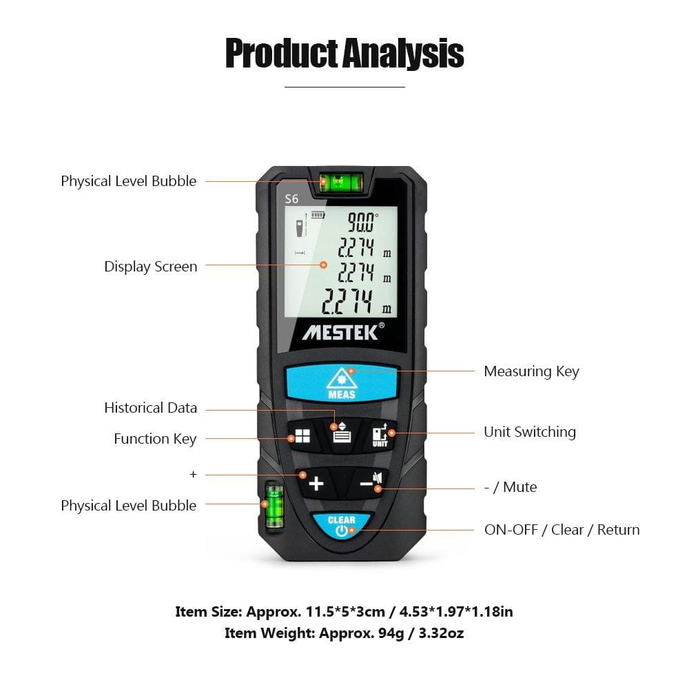 MESTEK Portable Handheld Digital Laser Rangefinder 70m - 70m