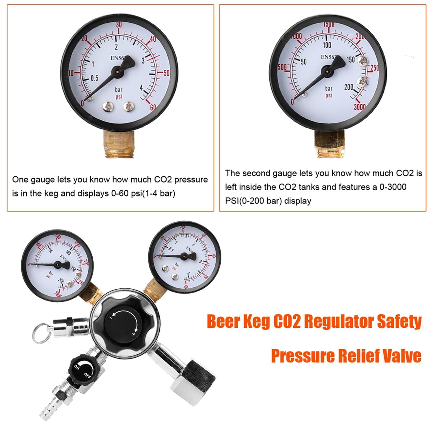 Beer Keg CO2 Regulator Safety Pressure Relief Valve 0-3000