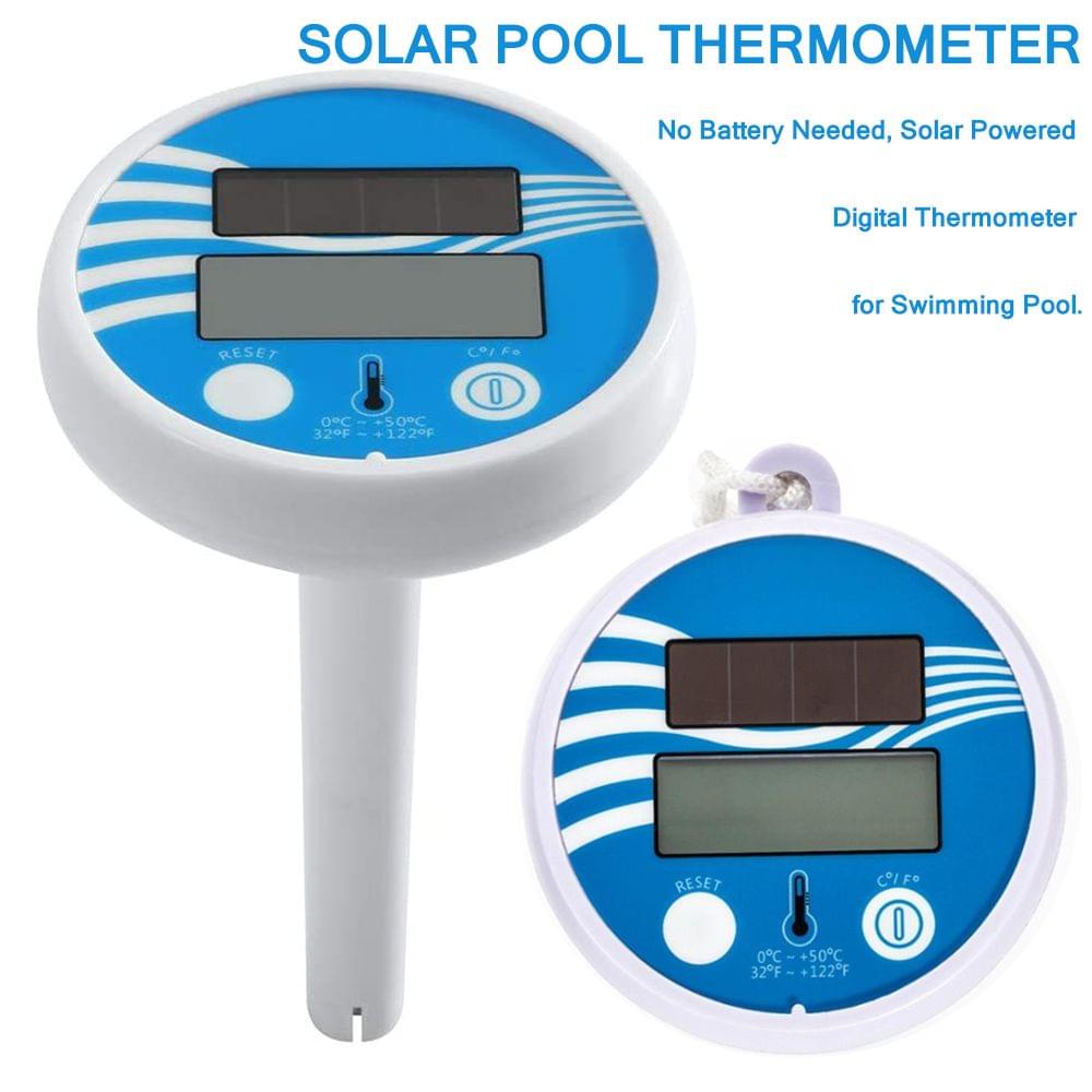 Solar Powered Digital Thermometer Wireless Pond Pool - White & Blue