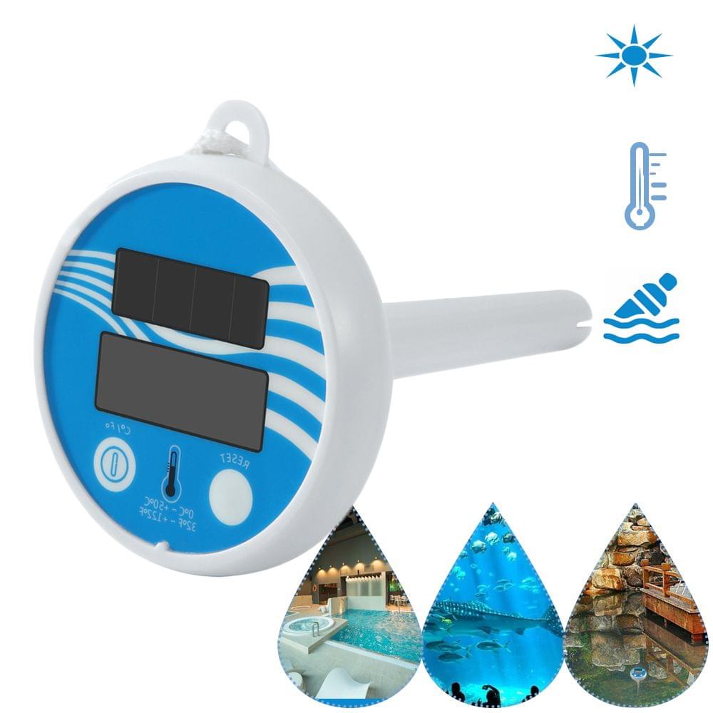 Solar Powered Digital Thermometer Wireless Pond Pool - White & Blue