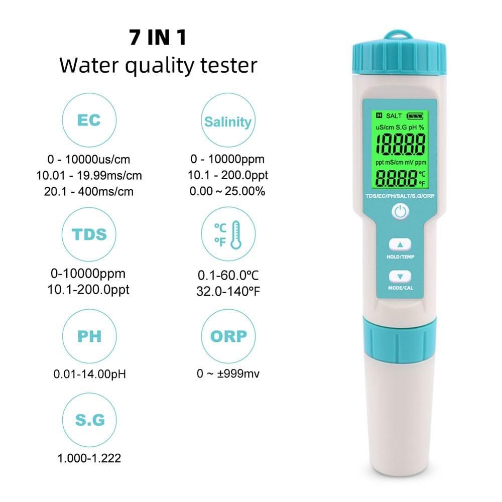 7 in 1 PH/TDS/EC/ORP/S.G/Salinity/Temperature - with backlight