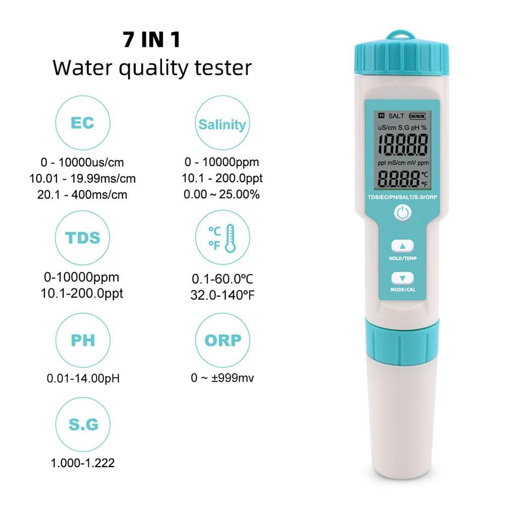 7 in 1 PH/TDS/EC/ORP/S.G/Salinity/Temperature