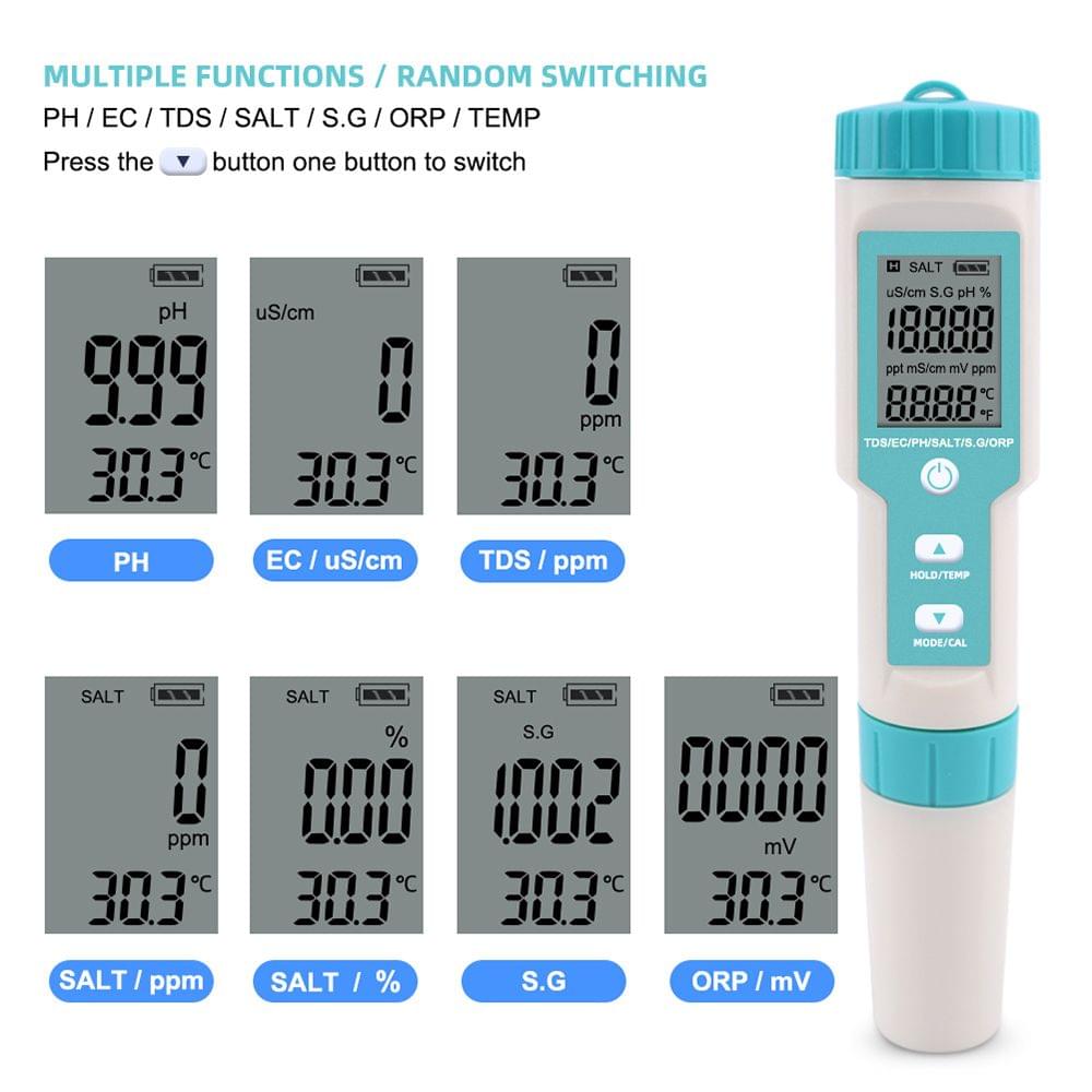 7 in 1 PH/TDS/EC/ORP/S.G/Salinity/Temperature