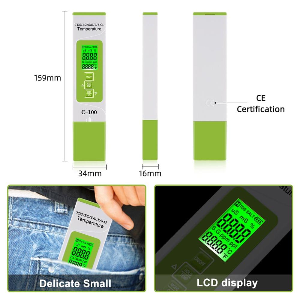 5 in 1 TDS/EC/SALT/S.G./Temperature Meter Digital Water - with Backlight