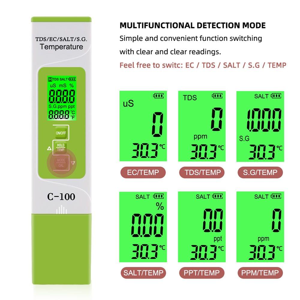 5 in 1 TDS/EC/SALT/S.G./Temperature Meter Digital Water - with Backlight