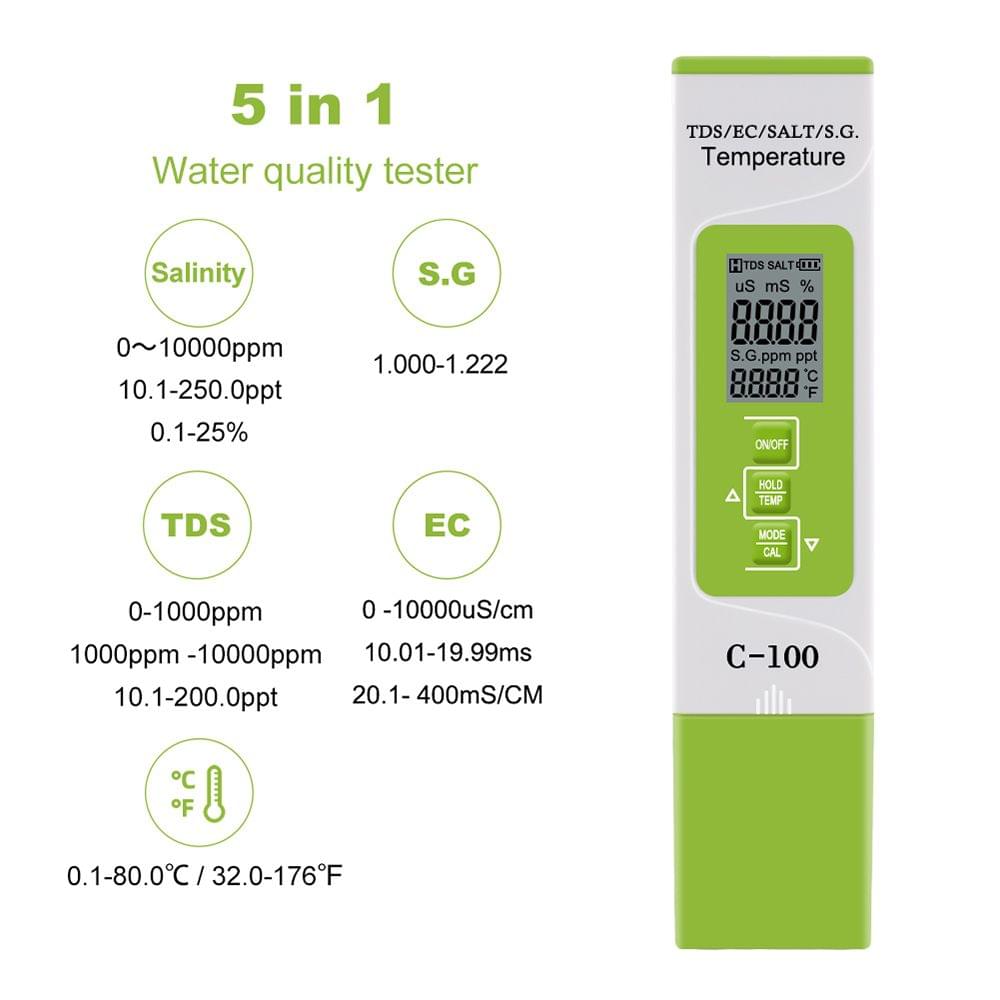 5 in 1 TDS/EC/SALT/S.G./Temperature Meter Digital Water