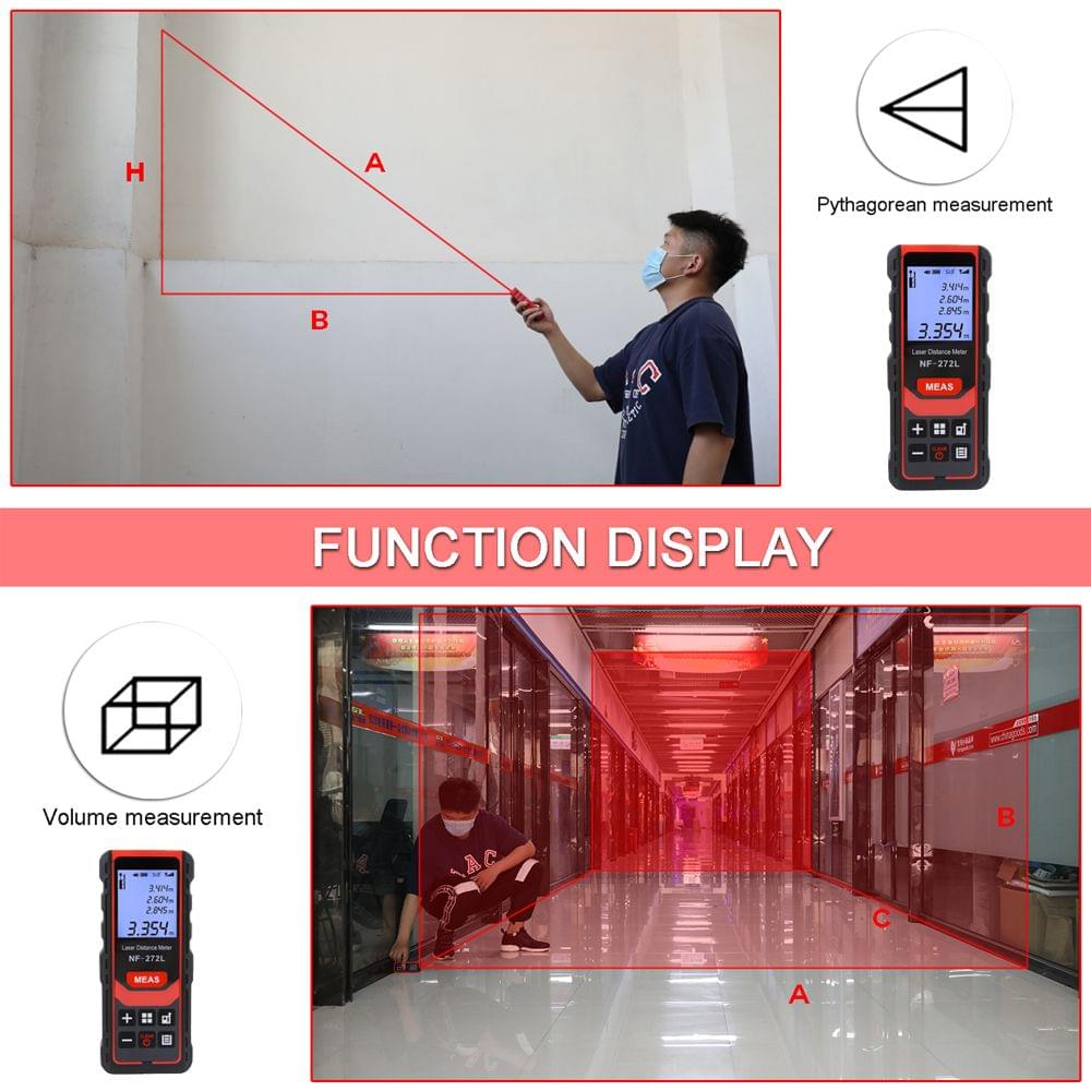 100m/328ft Rechargeable Laser Distance Meter Handheld Palm - 100M