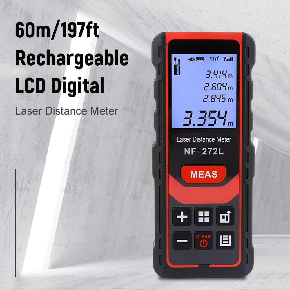 60m/197ft Rechargeable Laser Distance Meter Handheld Palm - 60M