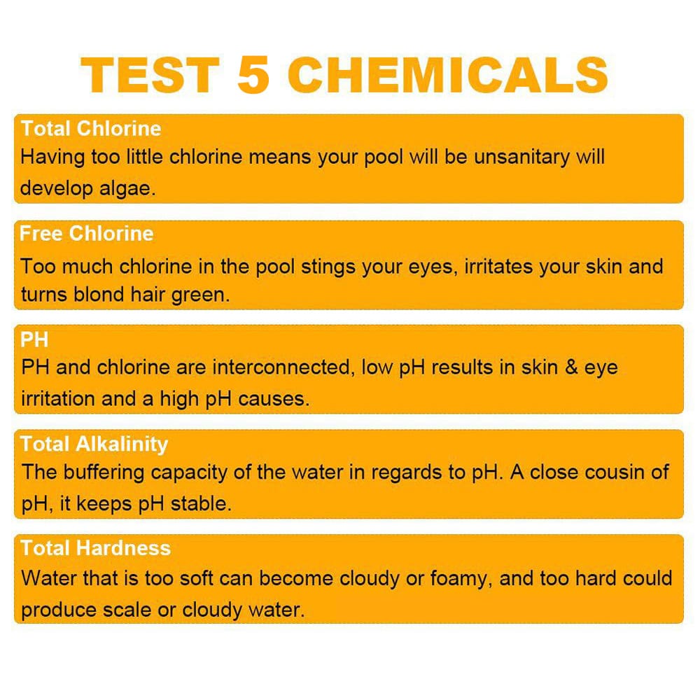 5 In1 Swimming Pool SPA Test Strips Chlorine pH Alkalinity