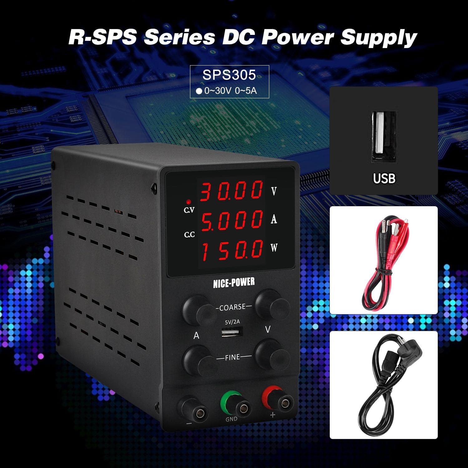 220V 0-30V 0-5A DC Power Supply Switching Voltage-stabilized - EU Plug