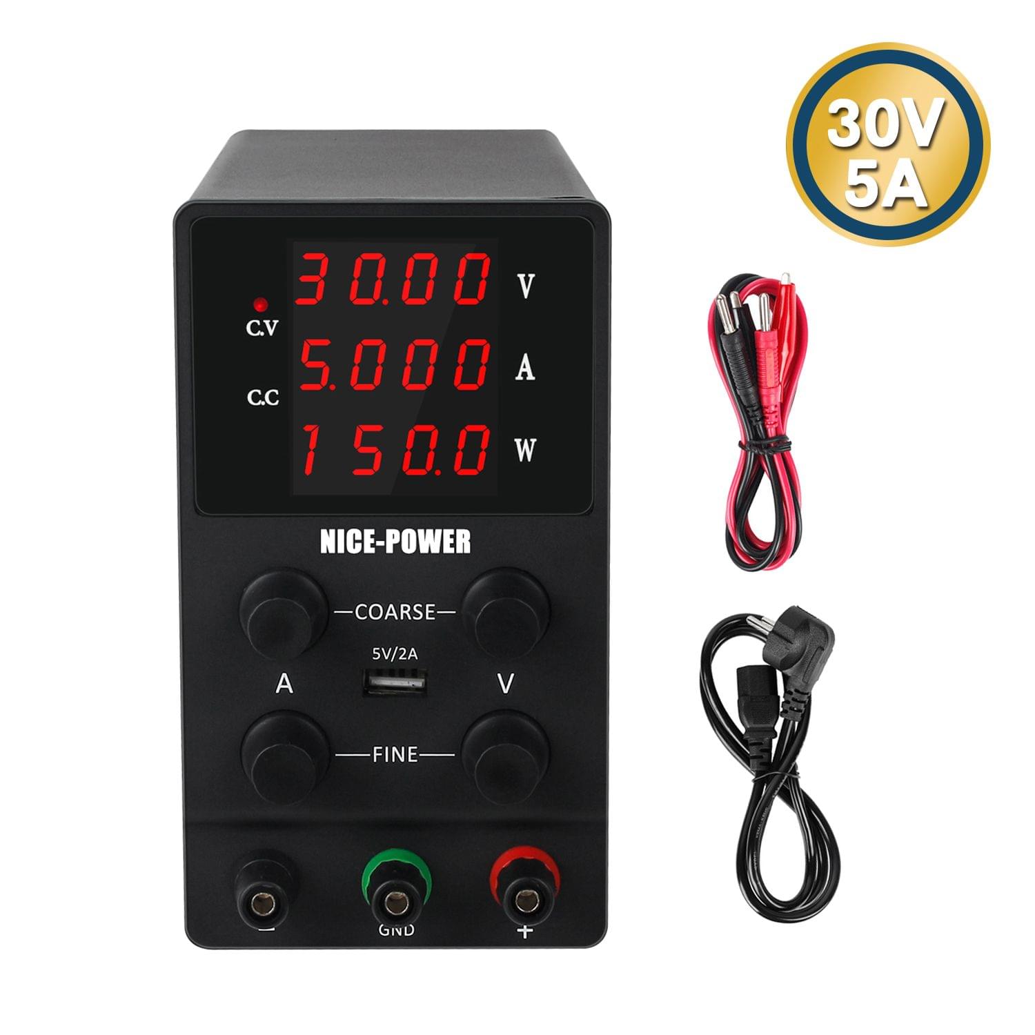 220V 0-30V 0-5A DC Power Supply Switching Voltage-stabilized - EU Plug