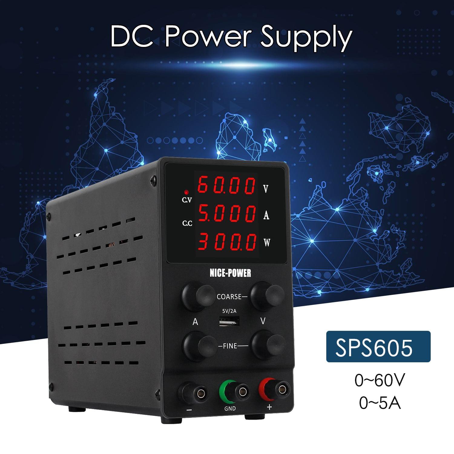 220V 0-60V 0-5A DC Power Supply Switching Voltage-stabilized - EU Plug