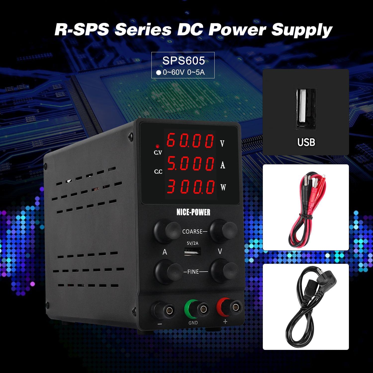 220V 0-60V 0-5A DC Power Supply Switching Voltage-stabilized - EU Plug