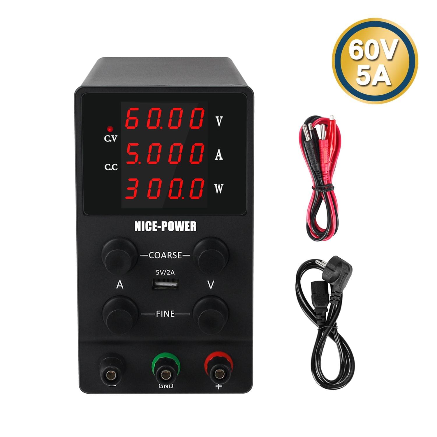 220V 0-60V 0-5A DC Power Supply Switching Voltage-stabilized - EU Plug