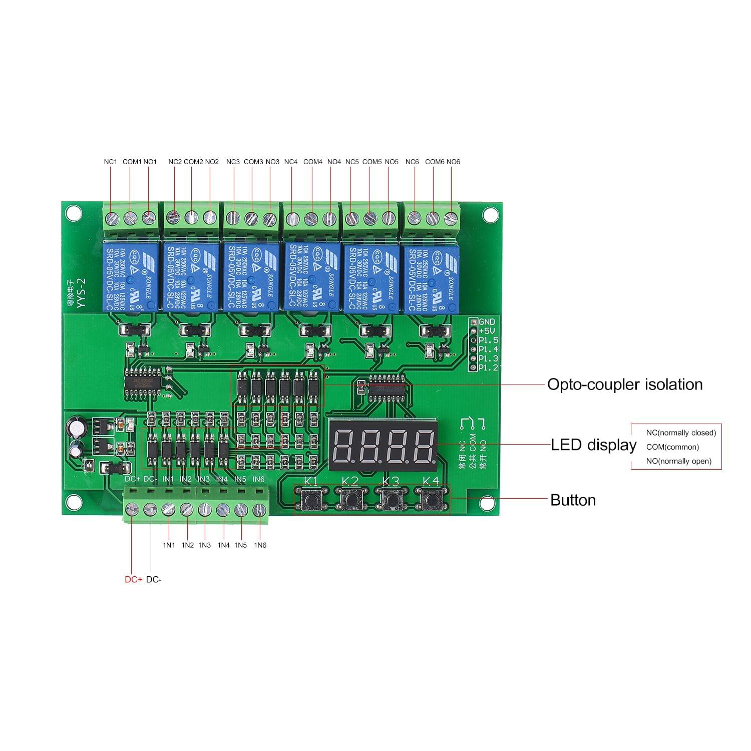 DC 5V Programmable 6-Channel Relay Module Timing Cycle Time - DC 5V