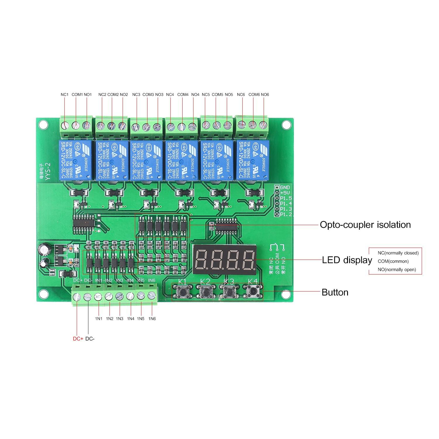 DC 12V Programmable 6-Channel Relay Module Timing Cycle Time - DC 12V