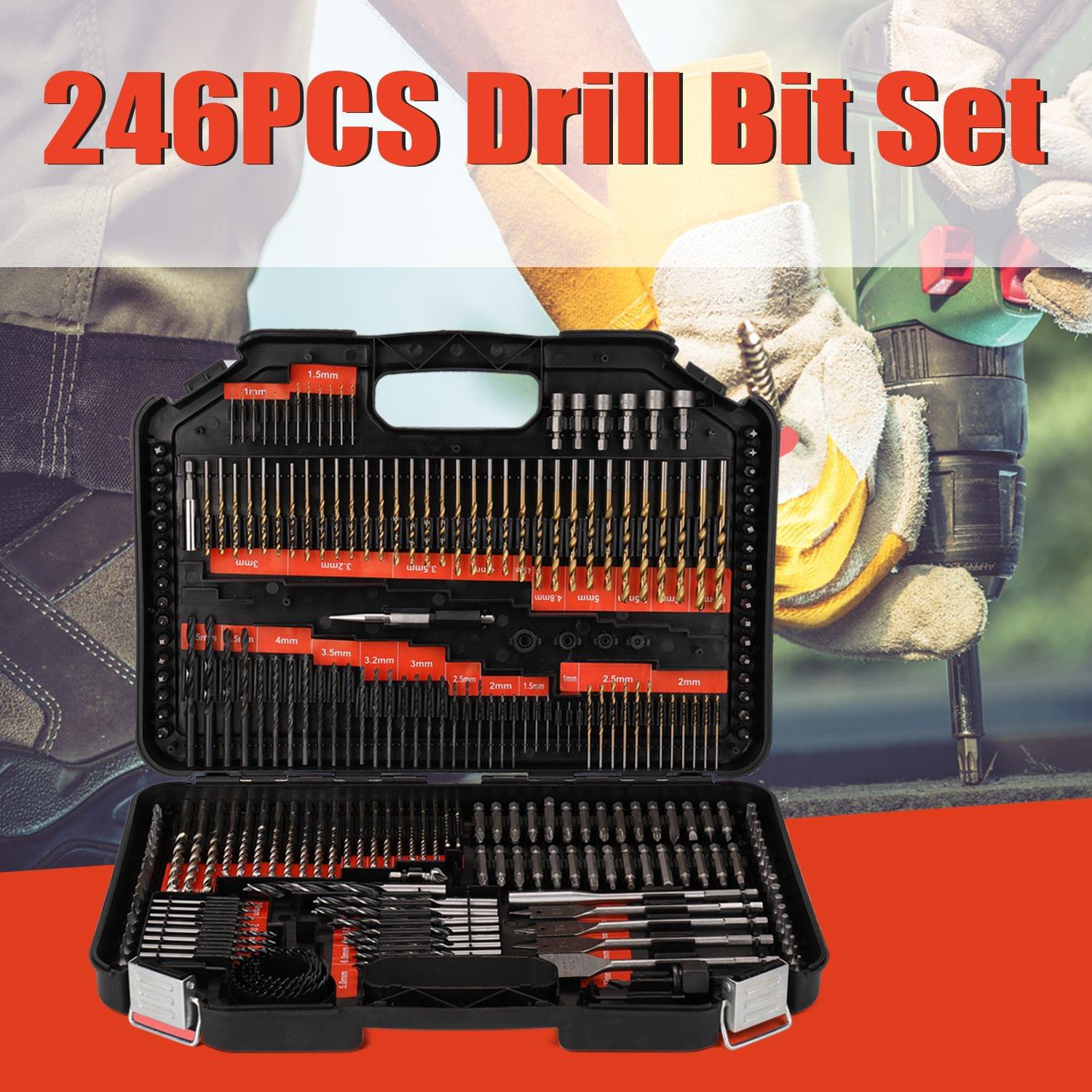 246pcs Drill Bit Set Tool Combination Kit Woodworking Flat